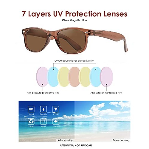 2 Pack Reader Sunglasses for Men Women Classic Rectangle Reading Glasses Outd...