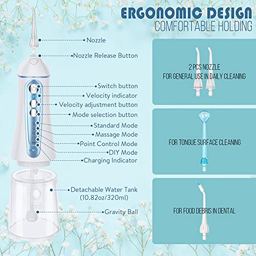 Cordless Water Flosser for Teeth Portable 320ML Dental Oral Irrigator Waterpr...