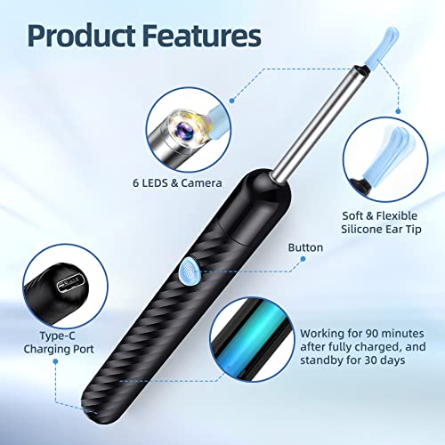 Ear Wax Removal Tool- Ear Cleaner with Camera, Otoscope with Light and 8 Pcs ...