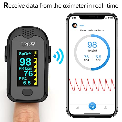 LPOW Bluetooth Pulse Oximeter Fingertip, OLED Display, Blood Oxygen Saturatio...