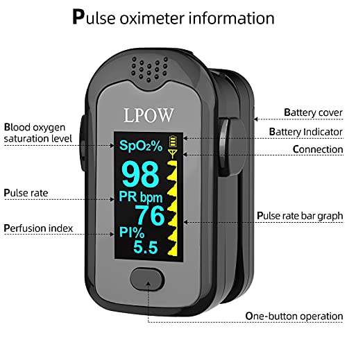 LPOW Bluetooth Pulse Oximeter Fingertip, OLED Display, Blood Oxygen Saturatio...