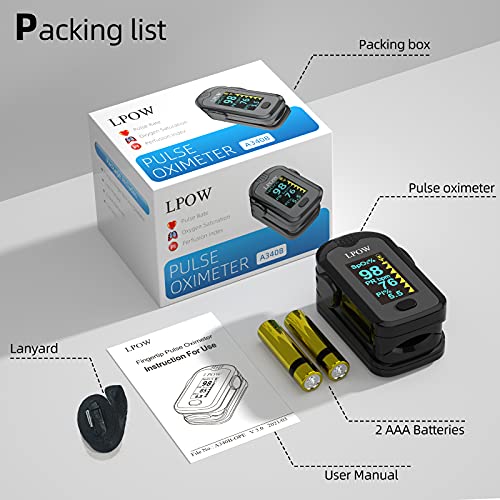 LPOW Bluetooth Pulse Oximeter Fingertip, OLED Display, Blood Oxygen Saturatio...
