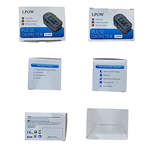 LPOW Bluetooth Pulse Oximeter Fingertip, OLED Display, Blood Oxygen Saturatio...