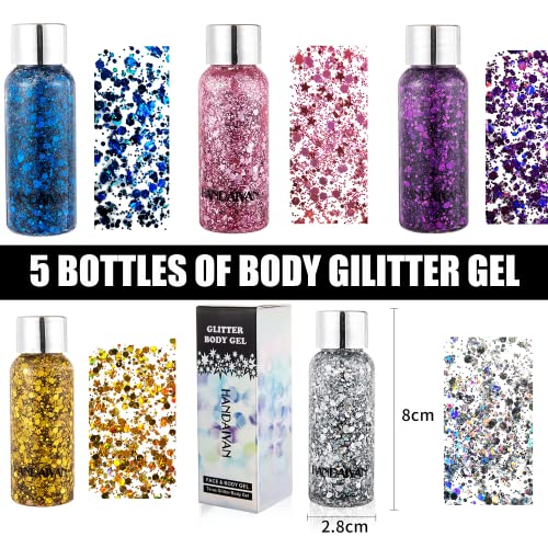 Body Glitter 5 Color Set Chunky Glitter Mixed,Hair Eyes Glitter Holographic C...