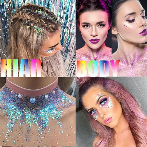 Body Glitter 5 Color Set Chunky Glitter Mixed,Hair Eyes Glitter Holographic C...