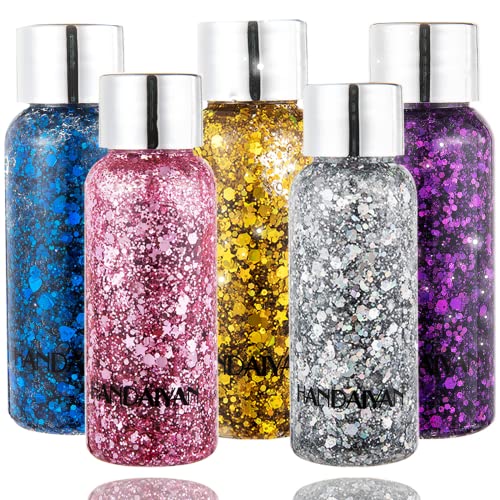 Body Glitter 5 Color Set Chunky Glitter Mixed,Hair Eyes Glitter Holographic C...