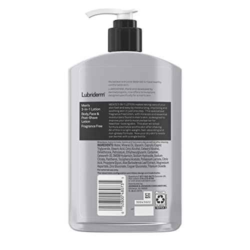 Lubriderm Men's 3-In-1 Unscented Lotion Enriched with Soothing Aloe for Body ...