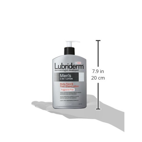Lubriderm Men's 3-In-1 Unscented Lotion Enriched with Soothing Aloe for Body ...