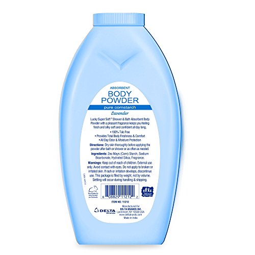 Lucky Super Soft Cornstarch Body Powder, Lavender, 10 Ounce