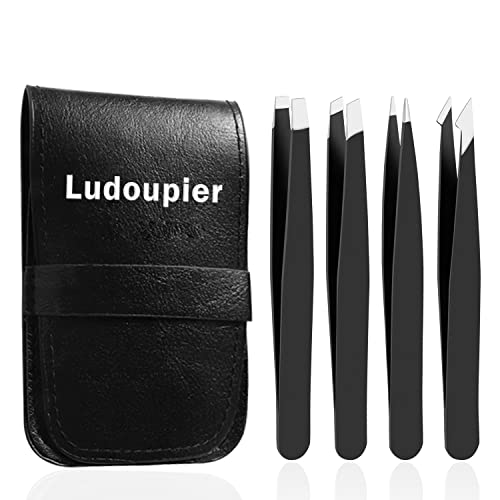 LUDOUPIER [4+1 Pieces] Tweezers Set with Travel Case, Great Precision Upgrade...