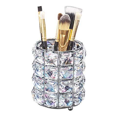 Makeup Brush Holder Organizer Golden Crystal Bling Personalized Gold Comb Bru...