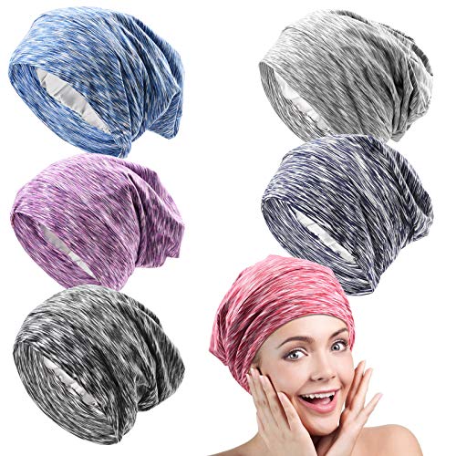 Satin Lined Sleep Cap Beanie Hat 6 Pieces Adjustable Bonnet satin bonnet for ...