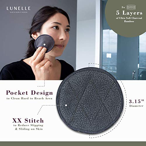 Lunelle Charcoal Bamboo Reusable Makeup Remover Pads 12 Pack - Reusable Face ...