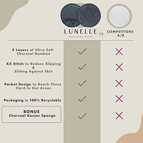 Lunelle Charcoal Bamboo Reusable Makeup Remover Pads 12 Pack - Reusable Face ...