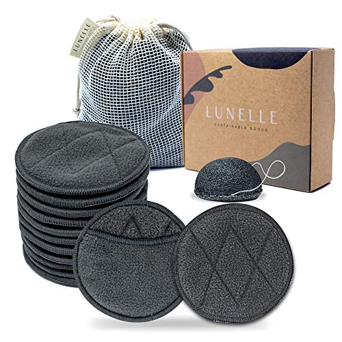 Lunelle Charcoal Bamboo Reusable Makeup Remover Pads 12 Pack - Reusable Face ...