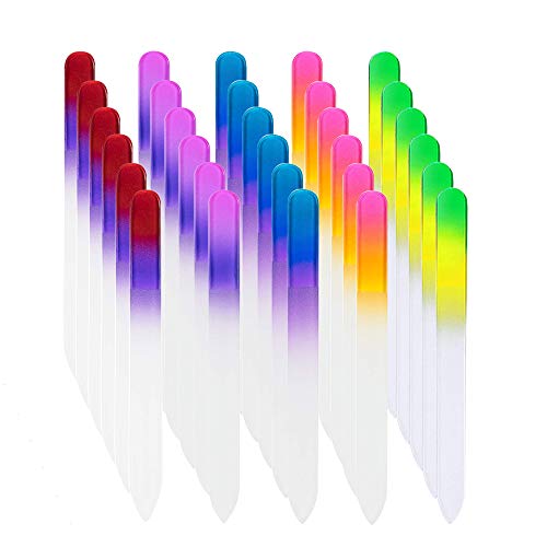 30 Pcs Glass Nail File Bulk with Plastic Sleeve, Crystal Fingernail Files Set...