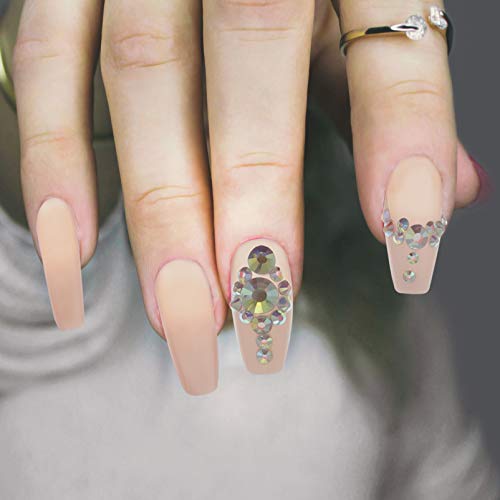 Lurrose 24pcs Fake Nails Rhinestone Ballerina Nail Art Tips False Nails Coffi...