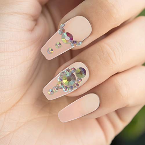 Lurrose 24pcs Fake Nails Rhinestone Ballerina Nail Art Tips False Nails Coffi...