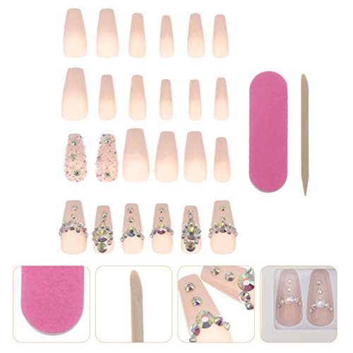 Lurrose 24pcs Fake Nails Rhinestone Ballerina Nail Art Tips False Nails Coffi...