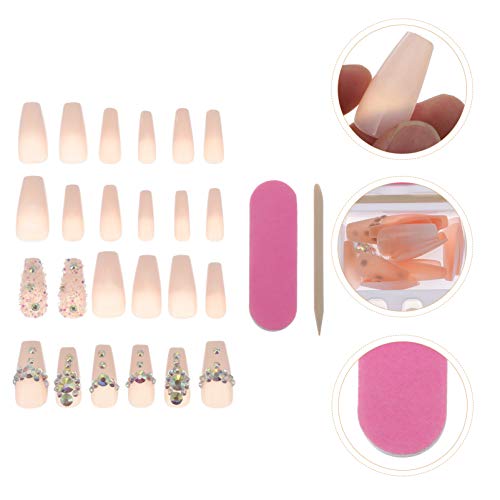 Lurrose 24pcs Fake Nails Rhinestone Ballerina Nail Art Tips False Nails Coffi...