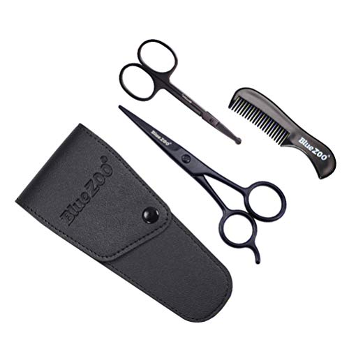 Lurrose 4Pcs Beard Trimming Scissors Set, Rounded Tip Safety Sharp Small Faci...