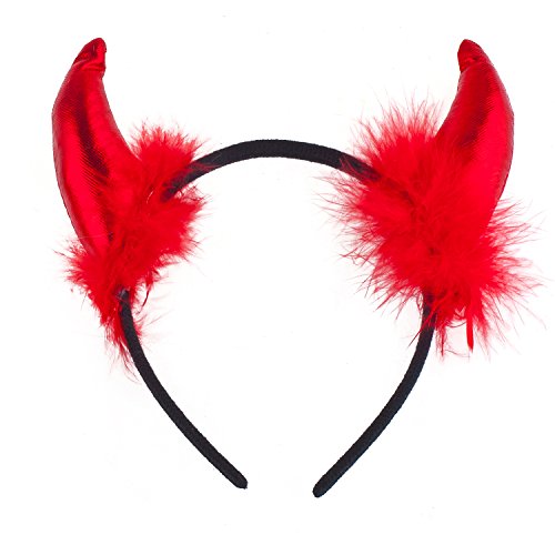Lux Accessories Metallic Red Furry Devil Horn Bowtie Tail Costume Party Dressup