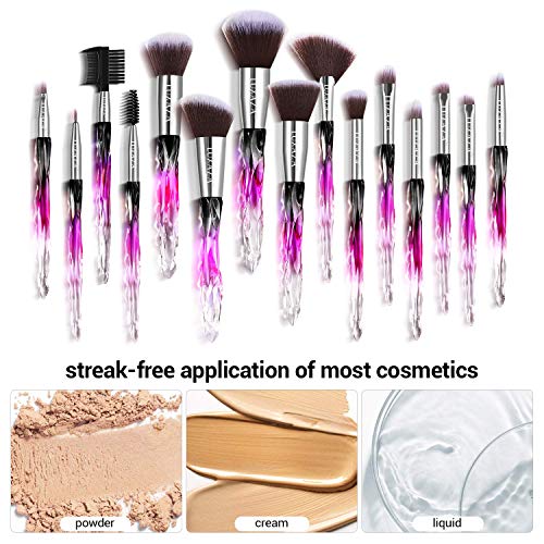 LUXAZA 15PCS Professional Makeup Brush Set,Sparkling Crystal Style Makeup Bru...