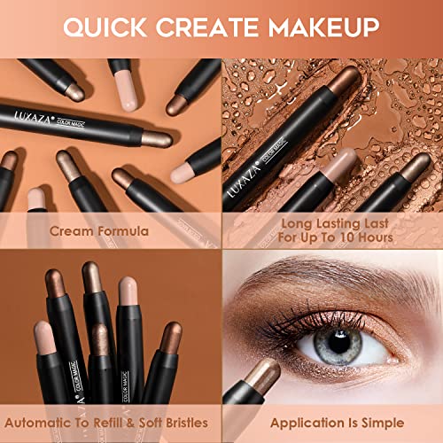 LUXAZA 3Pcs Eyeshadow Stick Set, Matte And Shimmer Creamy Eyeshadow Pencil, B...