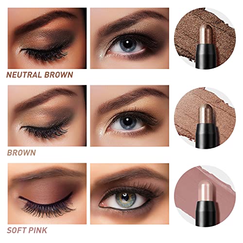 LUXAZA 3Pcs Eyeshadow Stick Set, Matte And Shimmer Creamy Eyeshadow Pencil, B...