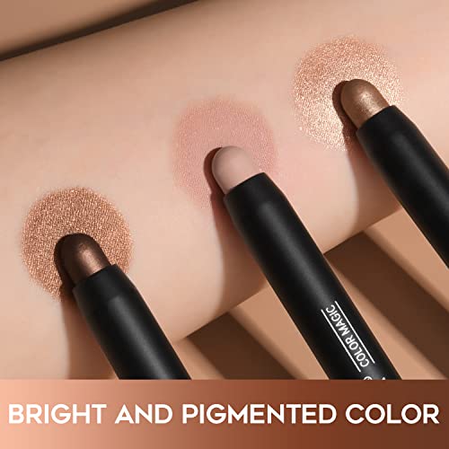 LUXAZA 3Pcs Eyeshadow Stick Set, Matte And Shimmer Creamy Eyeshadow Pencil, B...