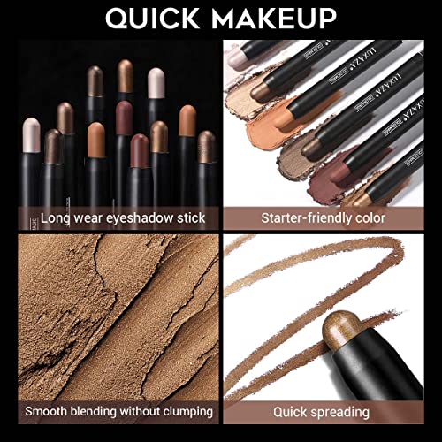 LUXAZA 6 PCS Dark Brown and Neutral Metallic Eyeshadow Stick Set, Champagne C...