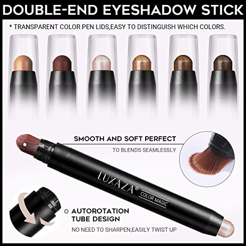 LUXAZA 6 PCS Dark Brown and Neutral Metallic Eyeshadow Stick Set, Champagne C...