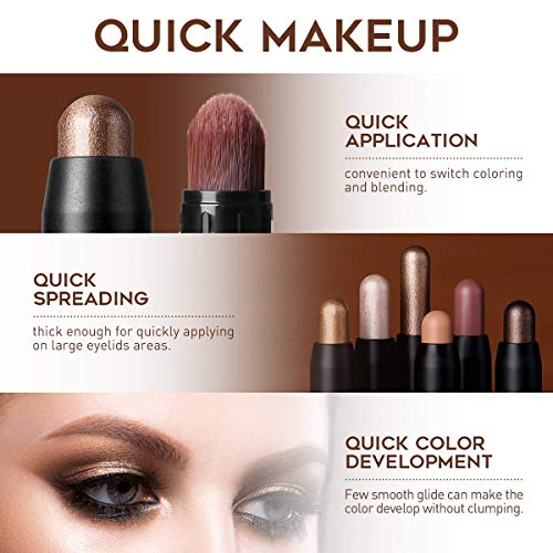 LUXAZA 6 PCS Dark Brown and Neutral Metallic Eyeshadow Stick Set, Champagne C...