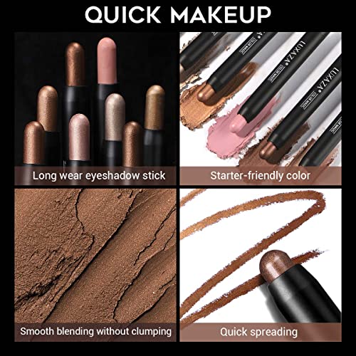 LUXAZA 6 PCS Neutral and Brown Metallic Eyeshadow Stick,Warm to Cool Cream Sh...