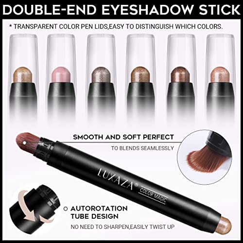LUXAZA 6 PCS Neutral and Brown Metallic Eyeshadow Stick,Warm to Cool Cream Sh...