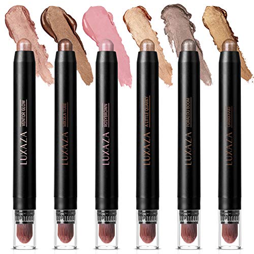LUXAZA 6 PCS Neutral and Brown Metallic Eyeshadow Stick,Warm to Cool Cream Sh...