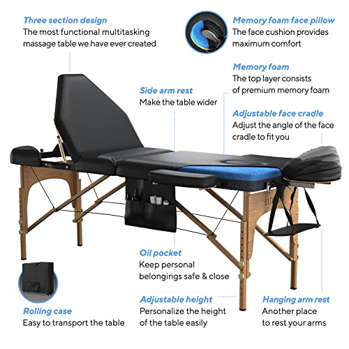 Luxton Home 3-Section Premium Memory Foam Massage Table with Rolling Carrying...