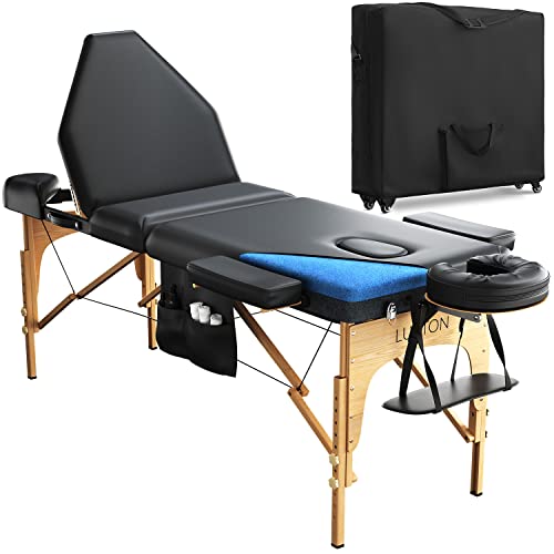Luxton Home 3-Section Premium Memory Foam Massage Table with Rolling Carrying...