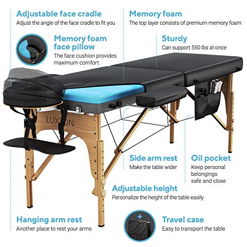 Luxton Home Premium Memory Foam Massage Table - Easy Set Up - Foldable & Port...