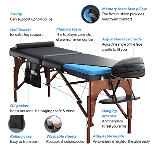 Luxton Home Premium Memory Foam Massage Table with Rolling Carrying Travel Ca...
