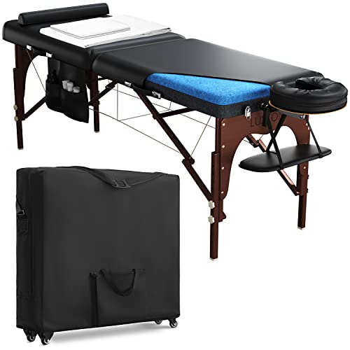 Luxton Home Premium Memory Foam Massage Table with Rolling Carrying Travel Ca...