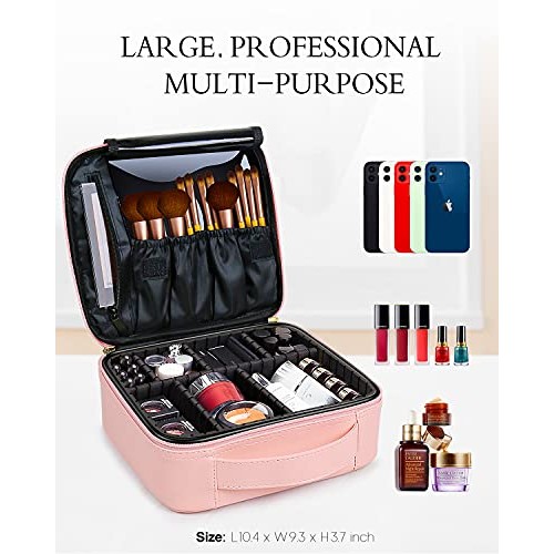 Luxtude Leather Travel Makeup Bag for Women, Waterproof Cosmetic Case Organiz...