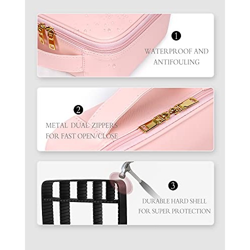 Luxtude Leather Travel Makeup Bag for Women, Waterproof Cosmetic Case Organiz...