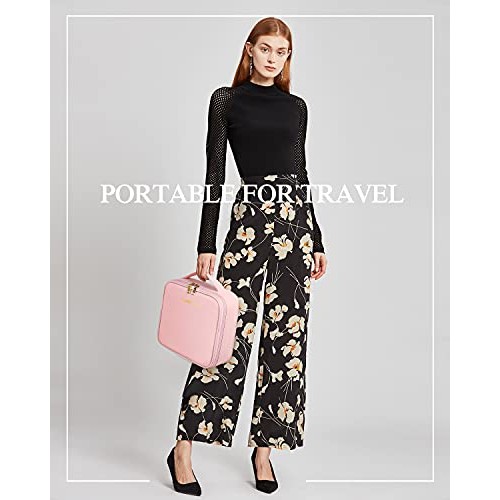 Luxtude Leather Travel Makeup Bag for Women, Waterproof Cosmetic Case Organiz...