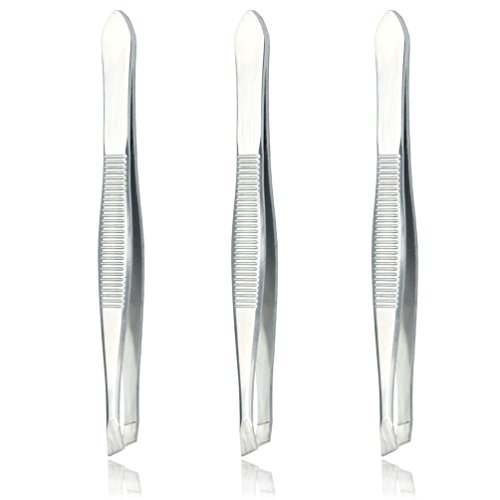 LUXXII (3 Pack) Slant Tweezers - Precision Stainless Steel Slant Tip Tweezers...