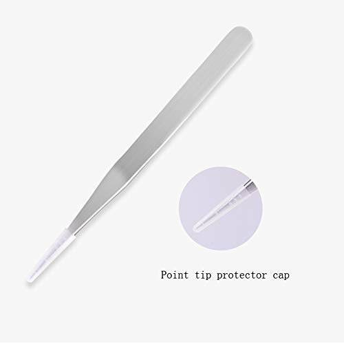 2Pcs Professional Stainless Steel Nail Art Tweezers Curved Straight Tip False...