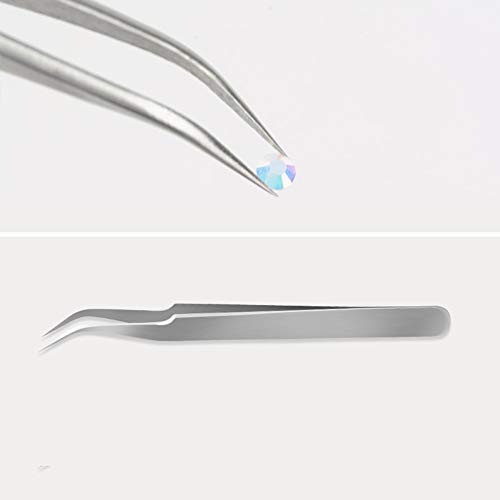 2Pcs Professional Stainless Steel Nail Art Tweezers Curved Straight Tip False...