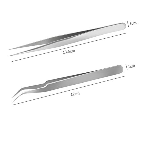 2Pcs Professional Stainless Steel Nail Art Tweezers Curved Straight Tip False...