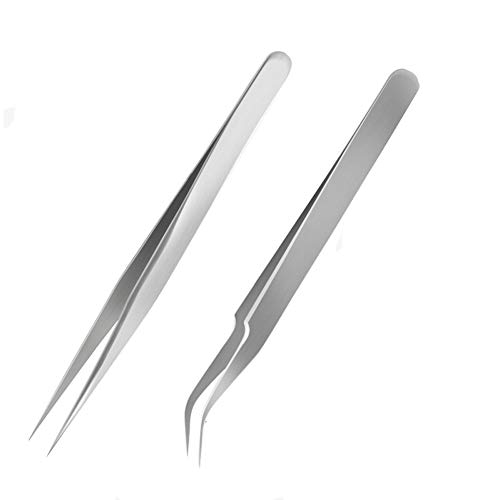 2Pcs Professional Stainless Steel Nail Art Tweezers Curved Straight Tip False...