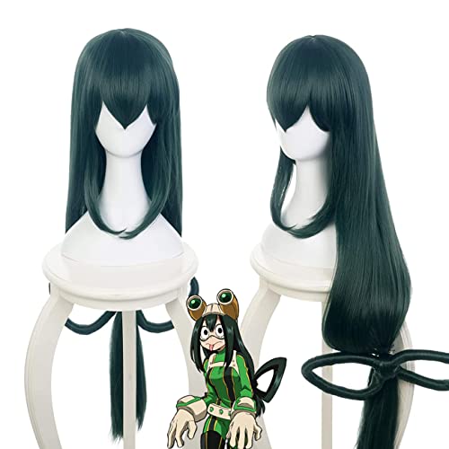 Lwiuentx My Hero Academia Cosplay Asui Tsuyu Long Straight Green Wig+ free wi...
